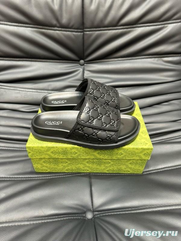2024 Slippers Gucci Black Leather Slippers MJ00200