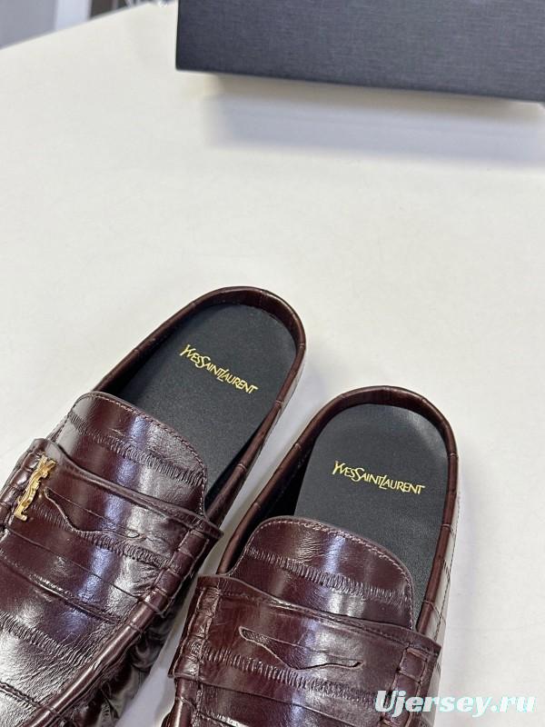 2025 Women Yves Saint Laurent Dark Brown Leather Loafers