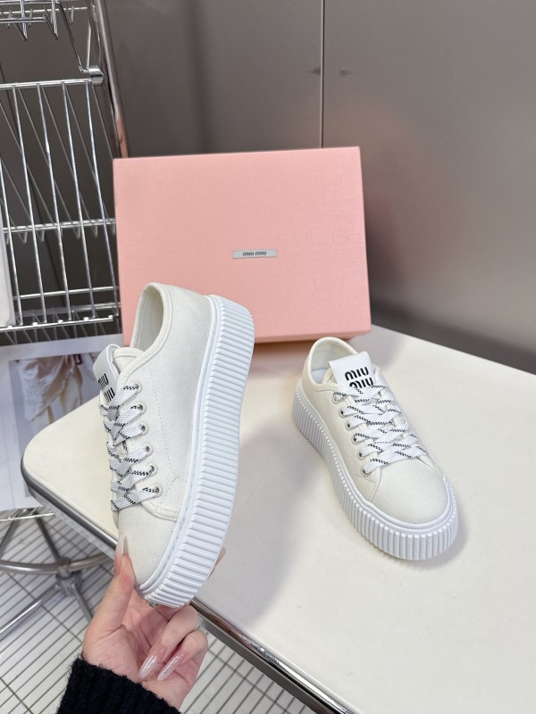 2025 Women Miu Miu White Canvas Sneakers
