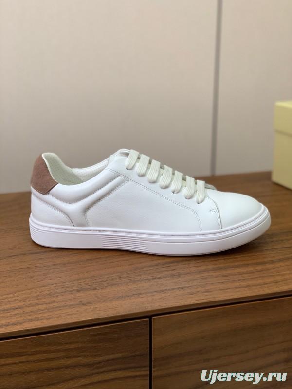 2025 Men Brunello Cucinelli White Leather Casual Sneakers Handmade KFY00310(M)