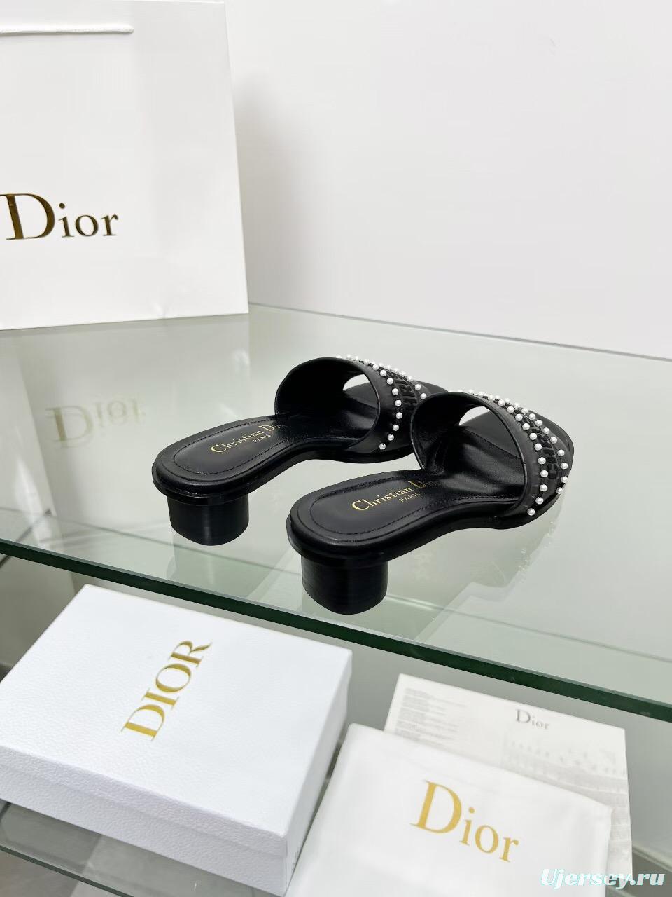2025 Women Dior Black Leather Mules Pearl LY00210