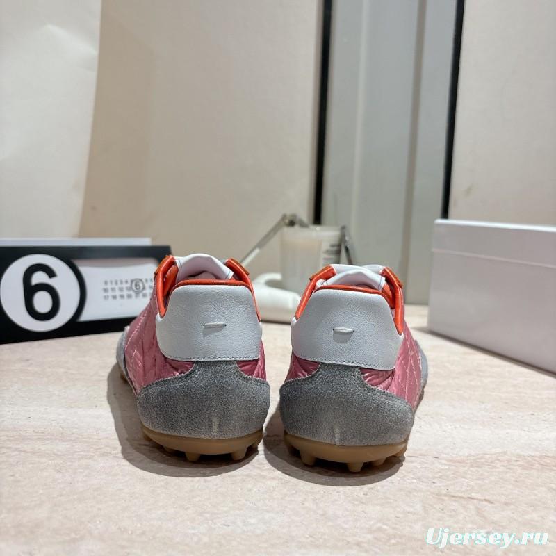 2025 Unisex Maison Margiela Pink Orange Nylon Suede Leather Sneakers Vintage Effect
