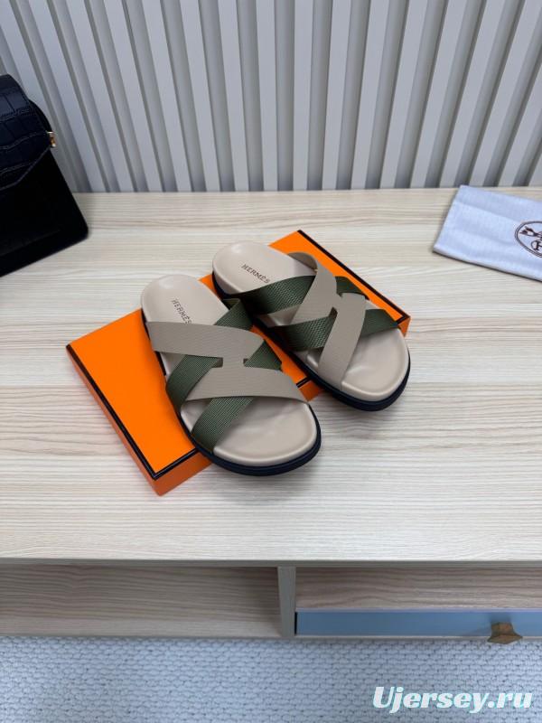 2025 Slippers Hermès Beige Green Rubber Slippers