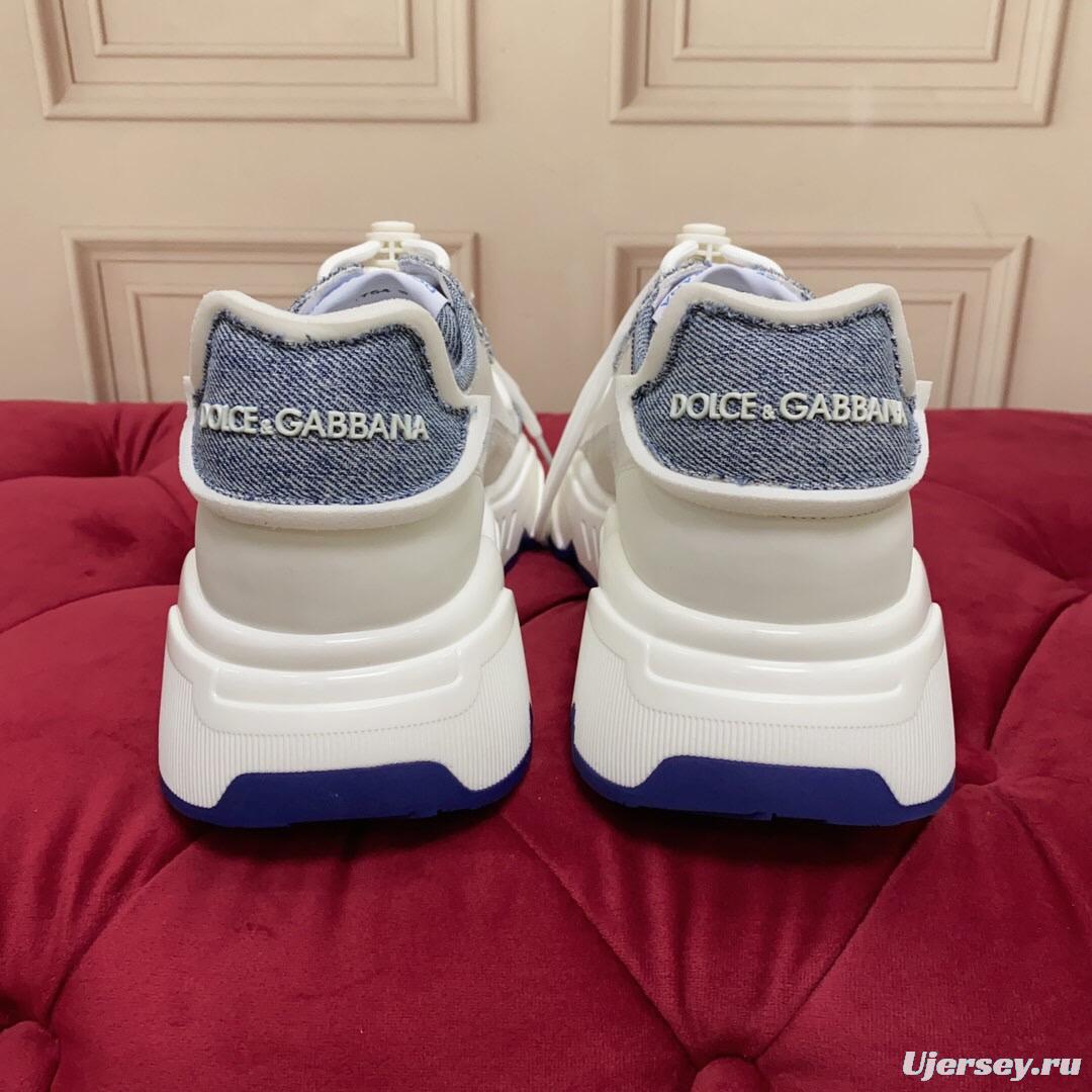 2025 Unisex Dolce & Gabbana White Blue Denim Leather Sneakers LY00330(F)/LY00340(M)