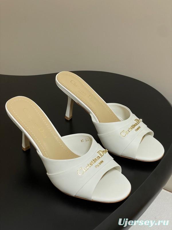 2025 Women Dior White Leather Mule Gold Hardware Slide
