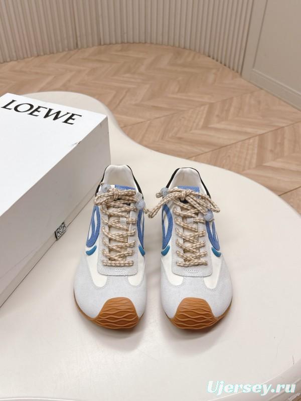 2025 Unisex Loewe White Blue Suede Mesh Casual Sneakers KFY00300