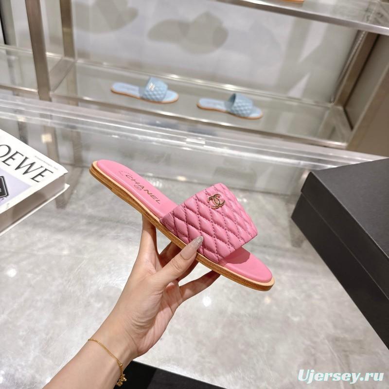 2025 Women Chanel Pink Lambskin Slippers LY00240