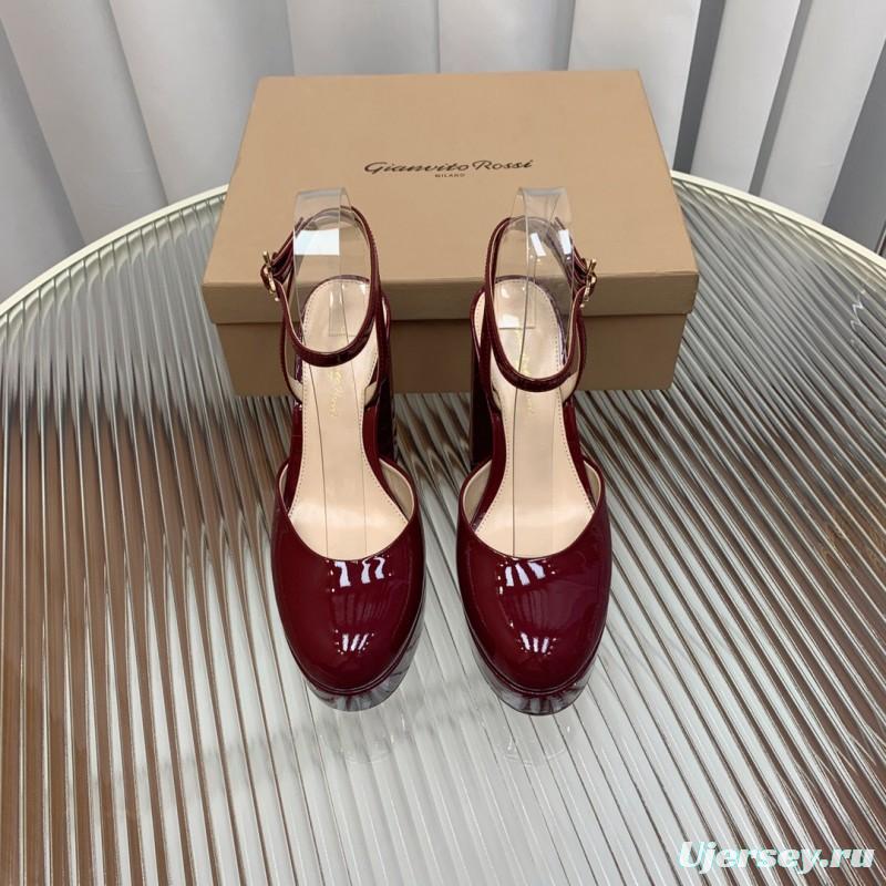 2025 Women Gianvito Rossi Burgundy Patent Leather Platform Sandals