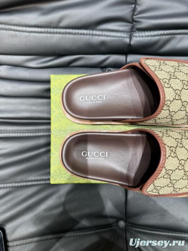 2024 Slippers Gucci Brown Canvas Slippers MJ00200