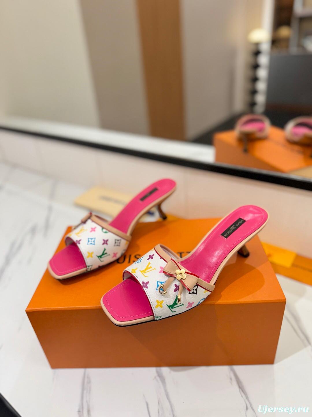 2025 Women LV Pink White Leather Sandals KFY00310