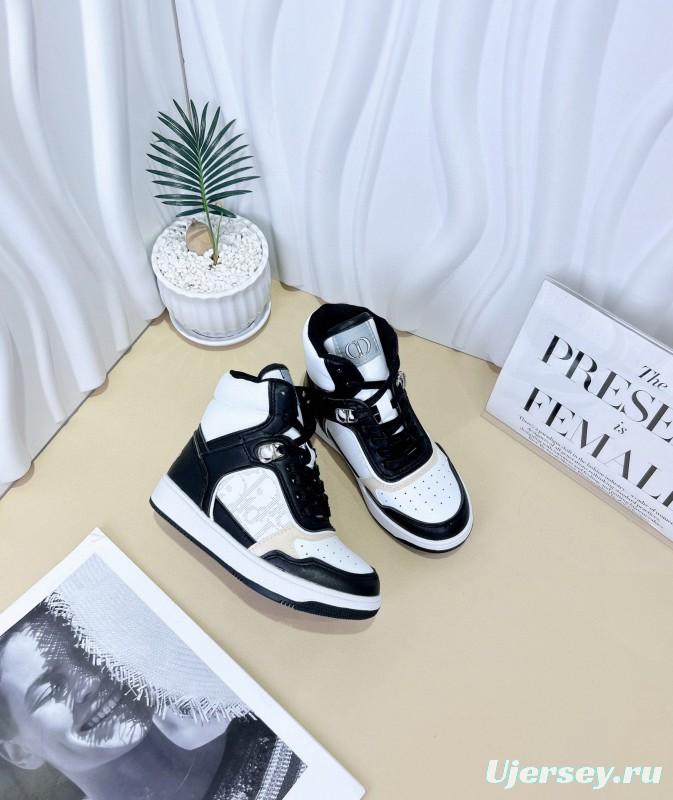 2024 Kids Dior White Grey Black Leather Canvas Sneakers