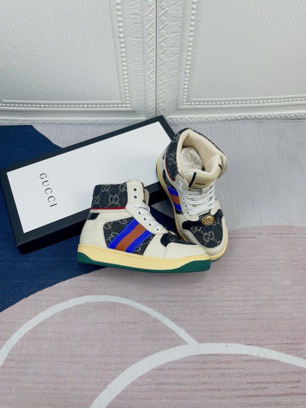2024 Gucci Brown Beige Blue Green Canvas Kids Sneakers