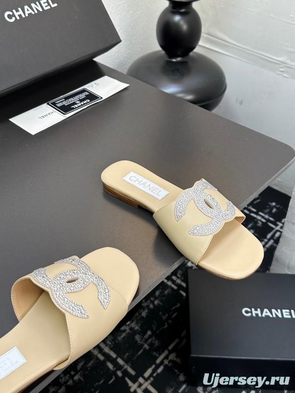 2025 Women CHANEL Beige Leather Slippers