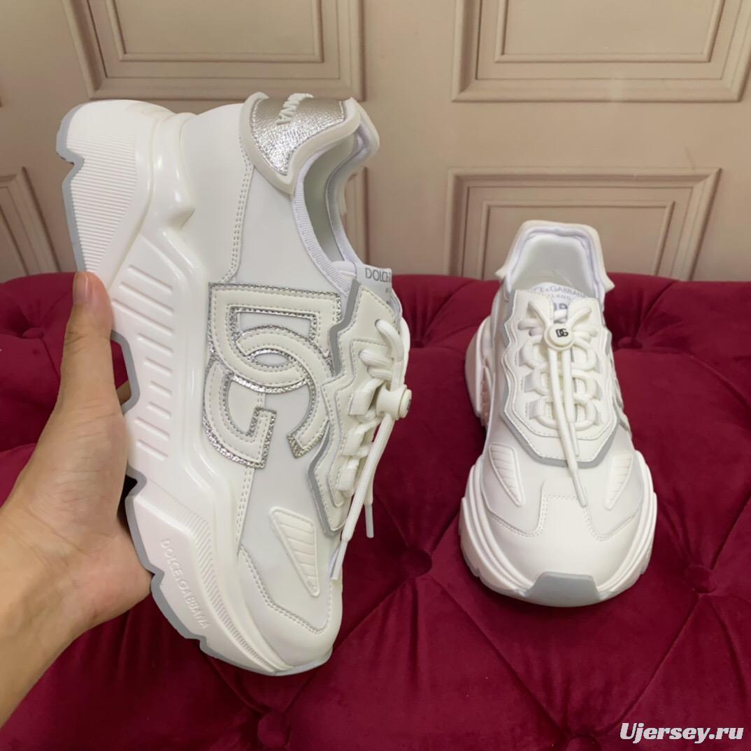 2025 Unisex Dolce & Gabbana White Grey Leather Lycra Sneakers DG Craft LY00330(F)/LY00340(M)