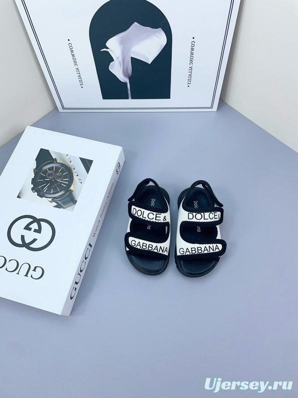 2025 Kids Dolce & Gabbana Pink Black White Leather Sandals