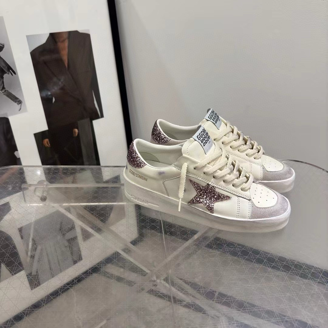2024 Unisex GGDB White Pink Glitter Leather Suede Low Top Sneakers