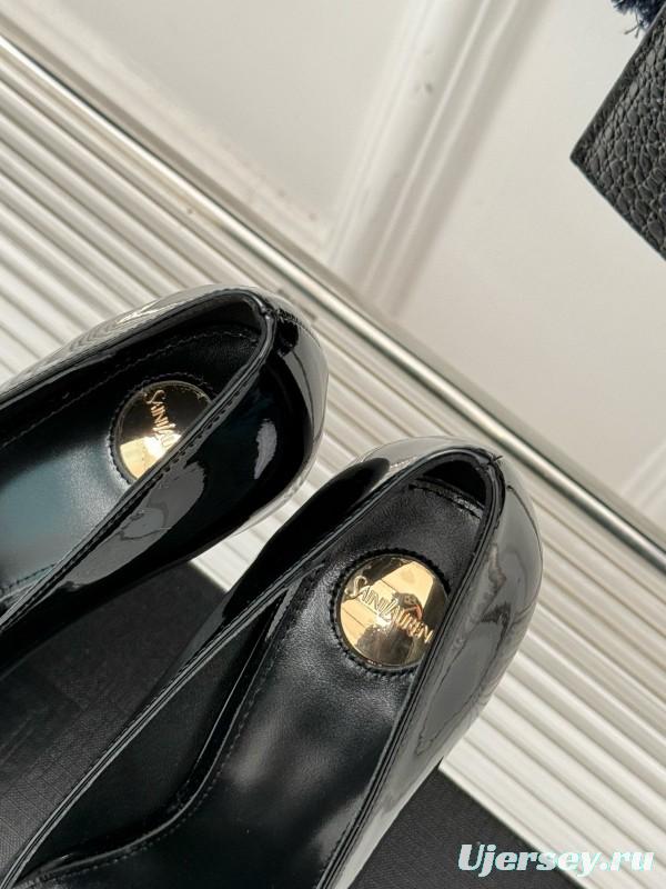 2024 Women Yves Saint Laurent Black Patent Leather High Heel Gemstone MJ00330