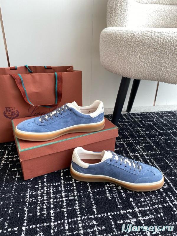 2024 Men Loro Piana Blue Suede Leather Sneakers MJ00320