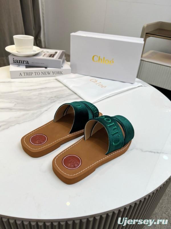2025 Women Chloé Green Velvet Slippers