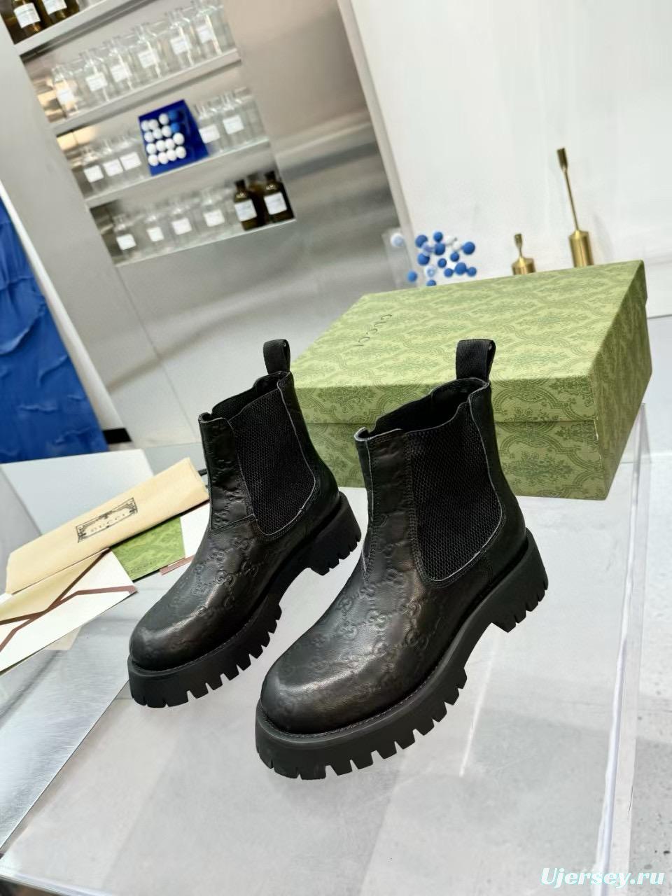 2024 Women Gucci Black Leather Ankle Boots MJ00340