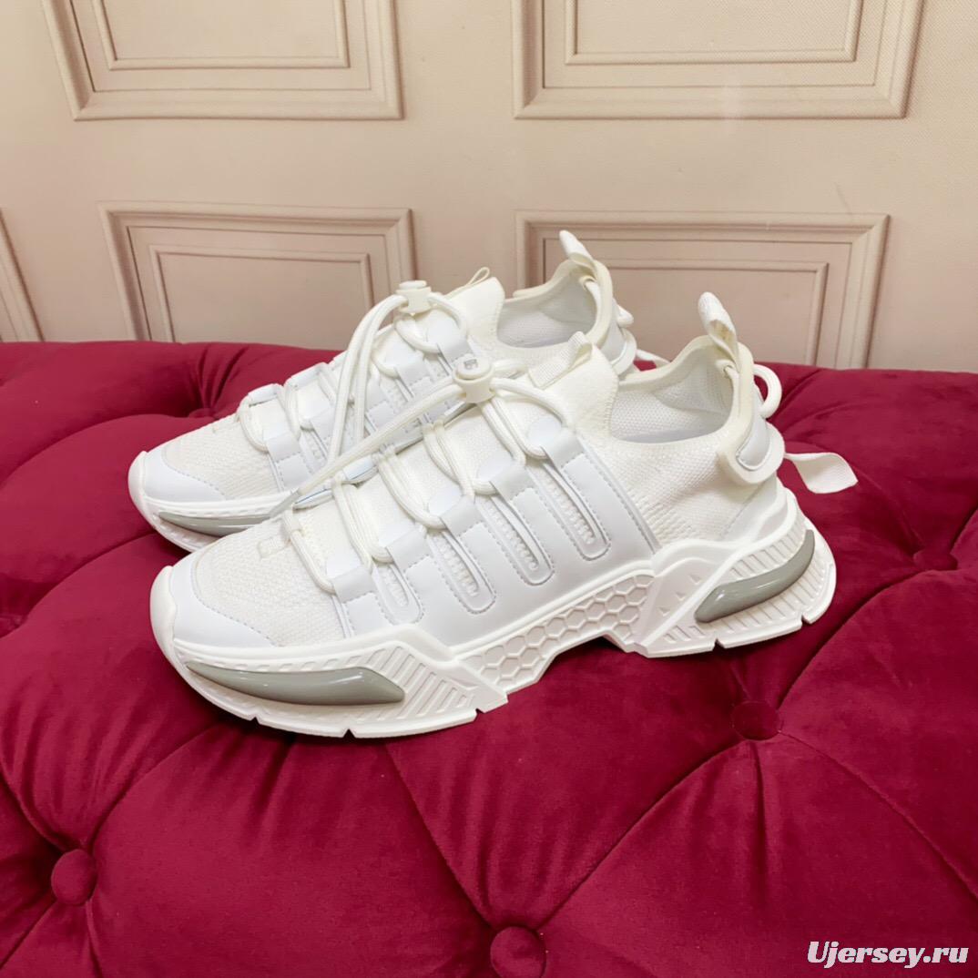 2025 Unisex Dolce & Gabbana White Mesh Leather Sneakers LY00340