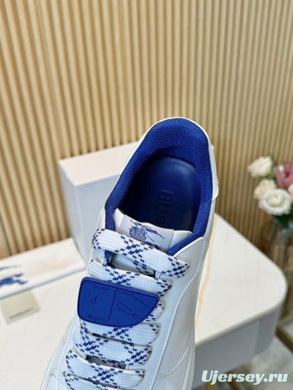 2024 Men Burberry White Blue Calf Leather Casual Sneakers MJ00330