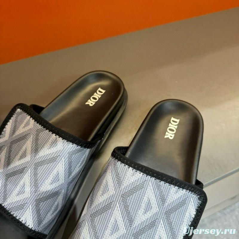 2024 Dior Grey White Fabric Slippers MJ00180