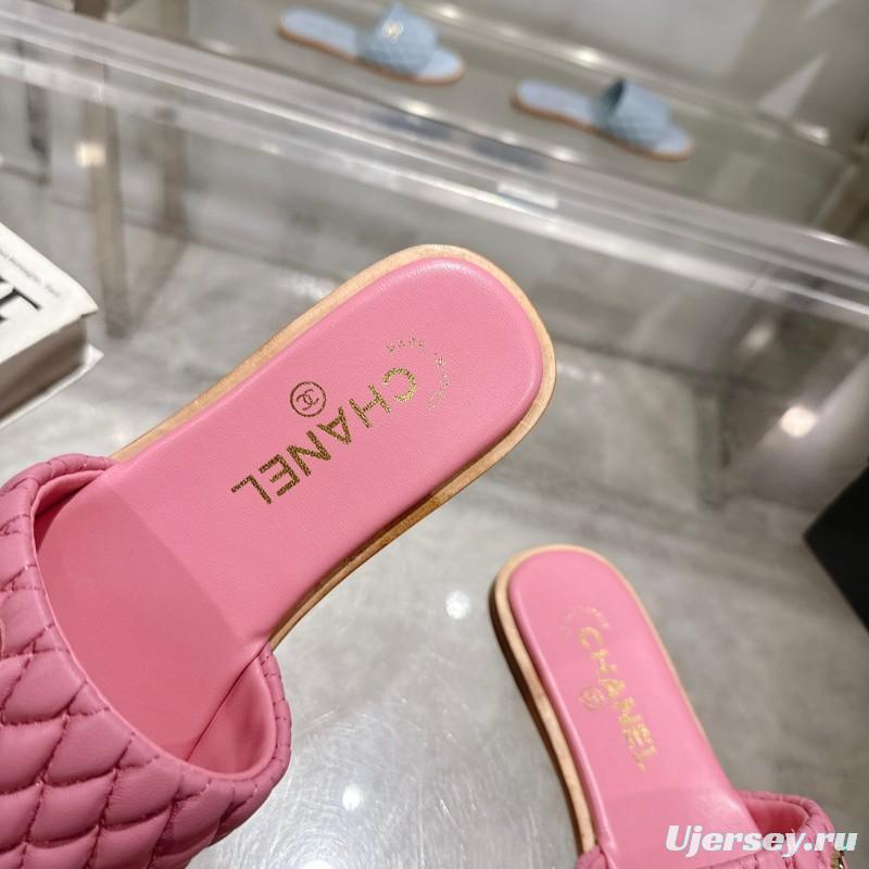 2025 Women Chanel Pink Lambskin Slippers LY00240