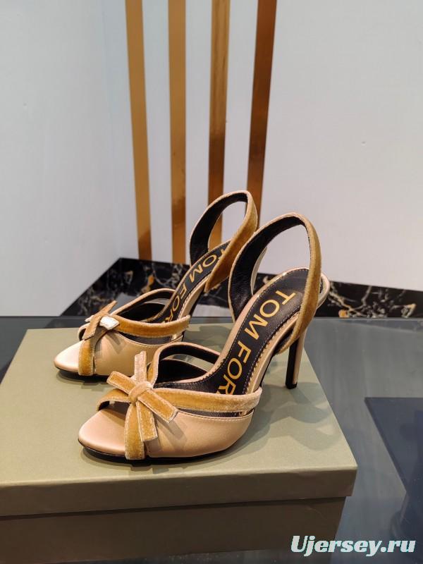 2025 Women TOM FORD Beige Velvet Silk High Heel Slingback Bow KFY00300