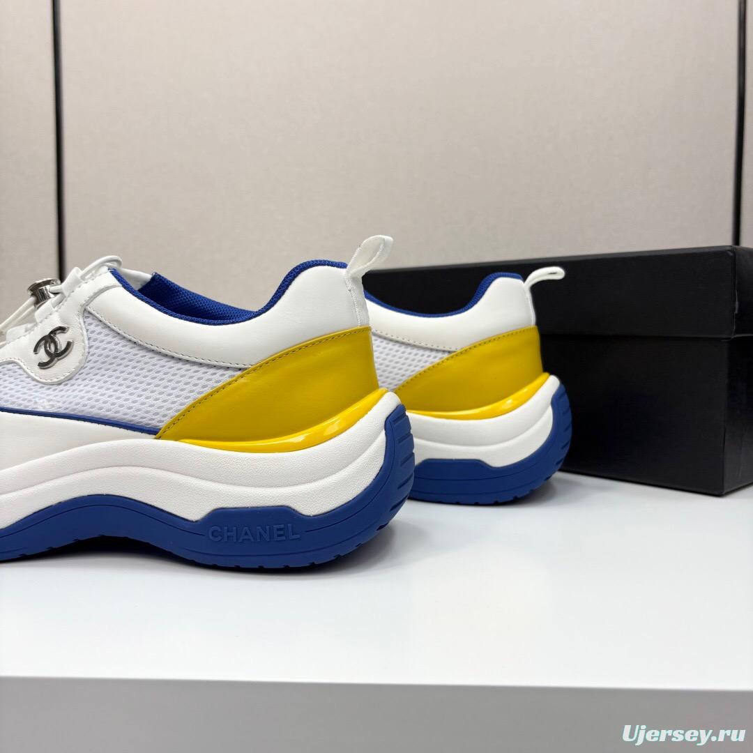 2025 Unisex Chanel White Blue Yellow Silk Leather Casual Sneakers Sports Shoes