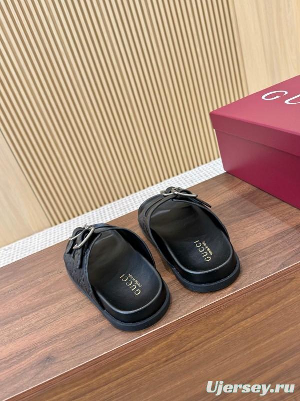 2025 Women Gucci Black Leather Sandals Buckle LY00230