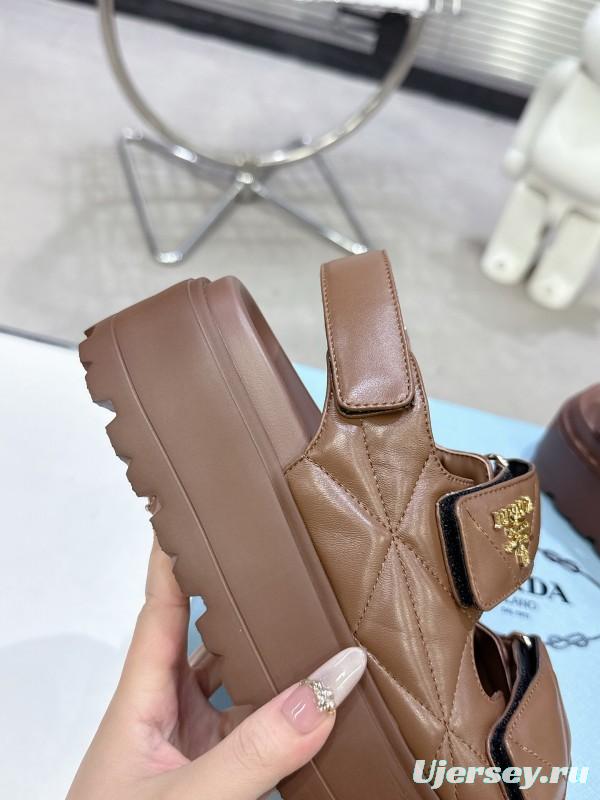 2025 Women Prada Brown Leather Sandals