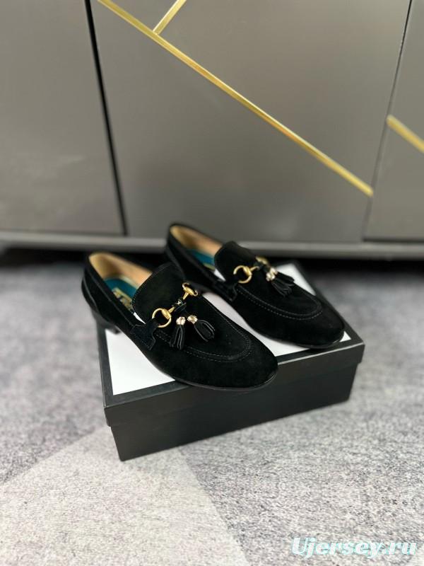 2024 Men Gucci Black Suede Leather Loafers MJ00280
