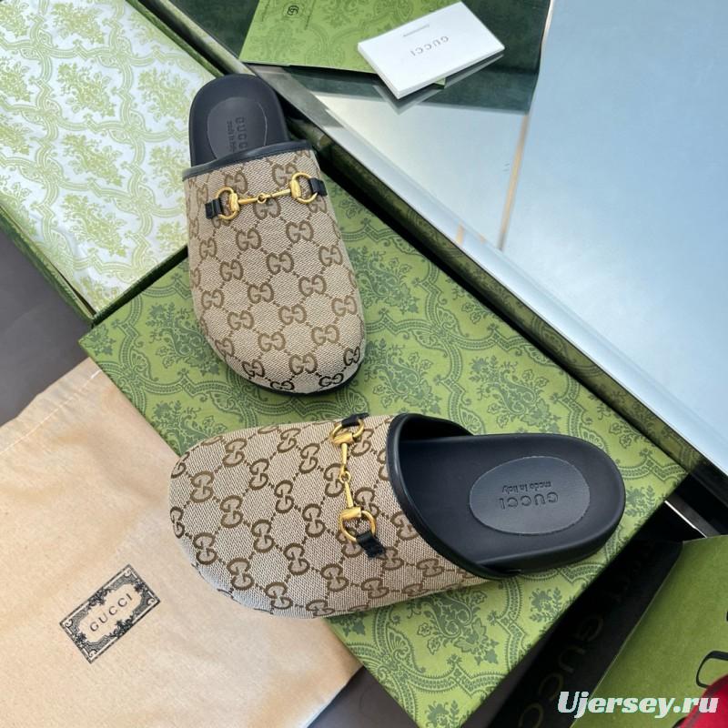 2024 Slippers Gucci Beige Brown Leather GG Pattern MJ00280