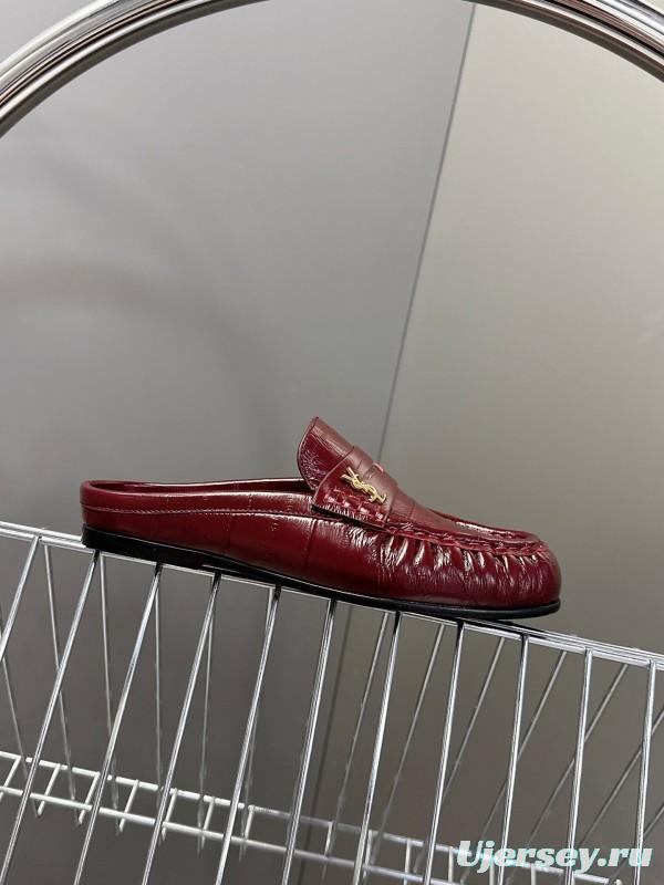 2025 Women Yves Saint Laurent Burgundy Leather Loafers