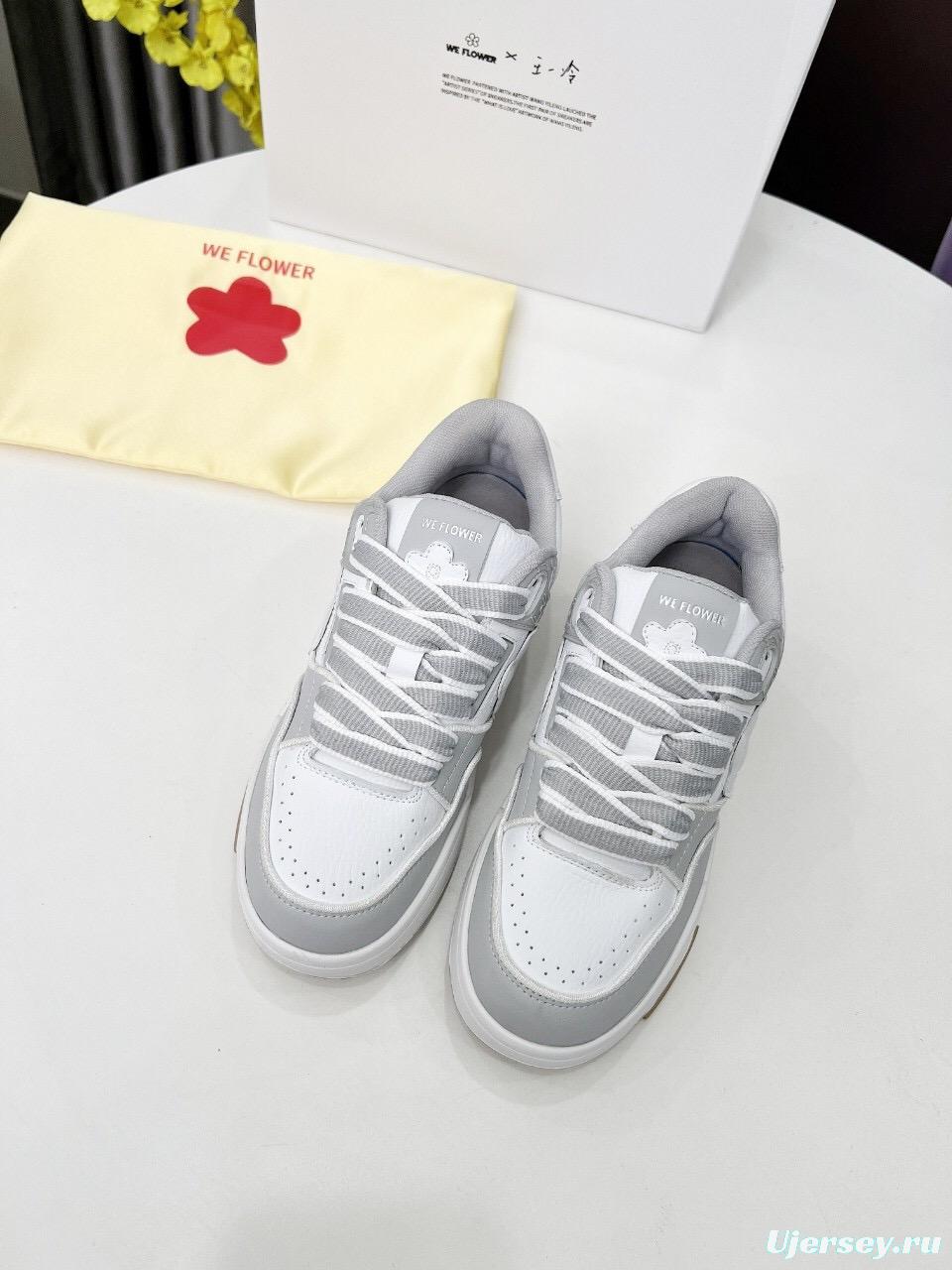 2025 Unisex WEFLOWER White Grey Leather Sneakers LY00280