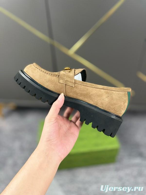 2024 Women Gucci Beige Suede Leather Loafers MJ00300