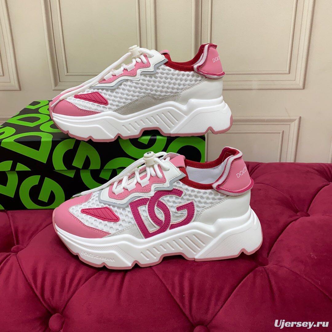 2025 Women Dolce & Gabbana White Pink Mesh Sneakers LY00330(F)
