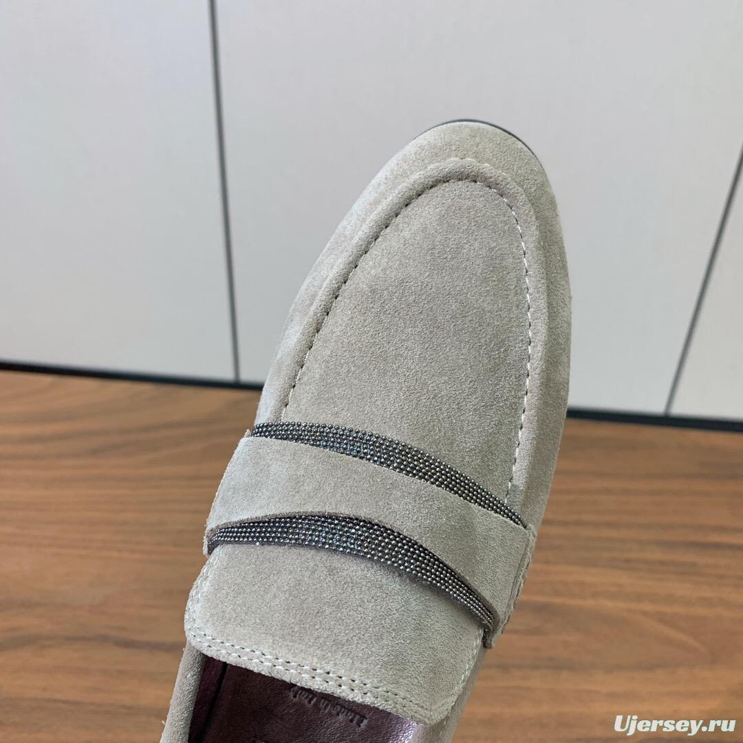 2025 Unisex Brunello Cucinelli Beige Suede Loafers Handmade Craftsmanship KFY00300