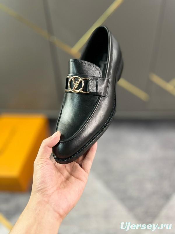 2024 Men Louis Vuitton Black Leather Leather Formal Slip-On LO001