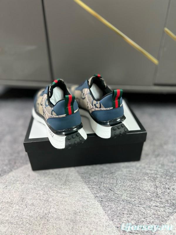 2024 Men Gucci Blue Beige Canvas Leather Sneaker MJ00260