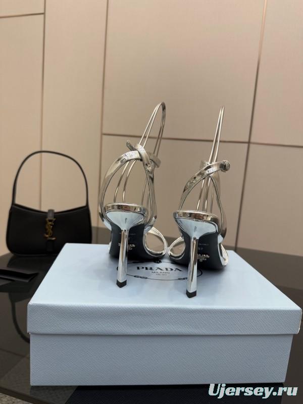 2025 Women Yves Saint Laurent Silver Leather Stiletto Sandals