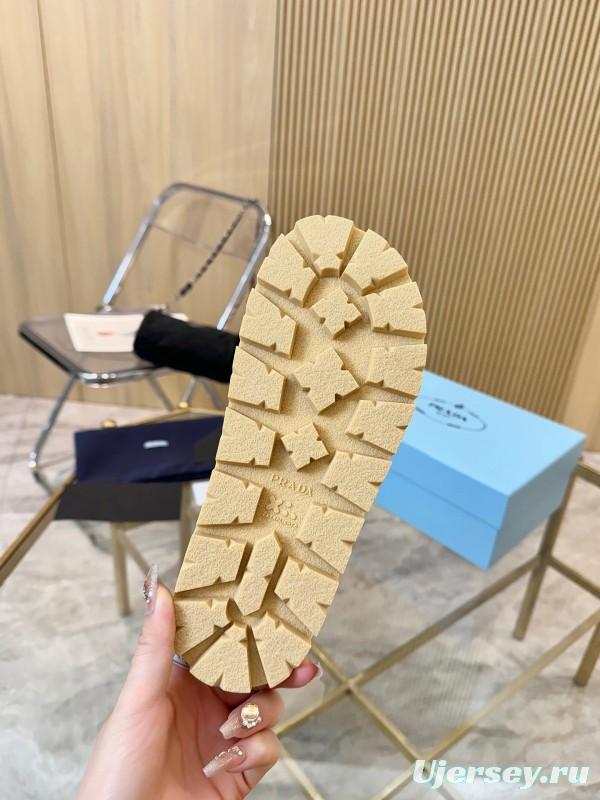 2025 Women Prada Beige Leather Sandals LY00270