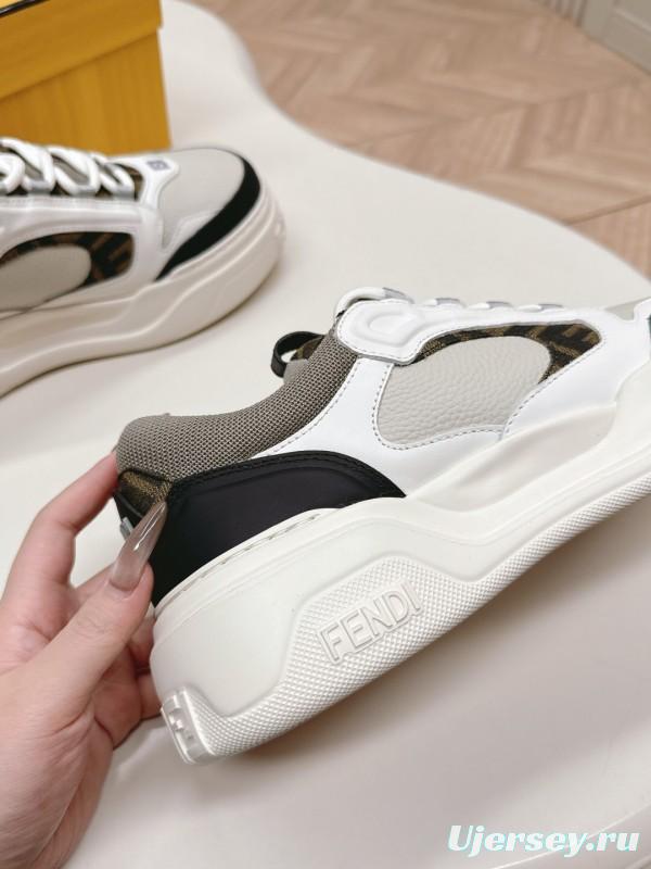 2025 Women Fendi White Black Grey Leather Mesh Sneakers