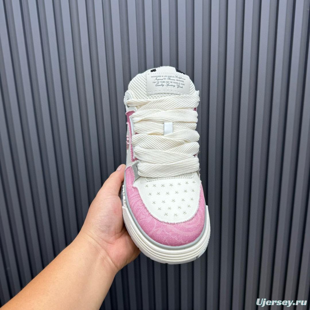 2024 Unisex Amiri Pink White Mesh Suede Sneakers MJ00360