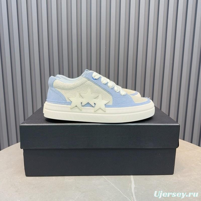 2024 Unisex Amiri Blue White Canvas Suede Sneakers MJ00300
