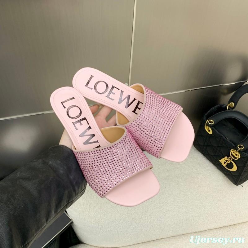2025 Women Loewe Pink Leather Sandals LY00240