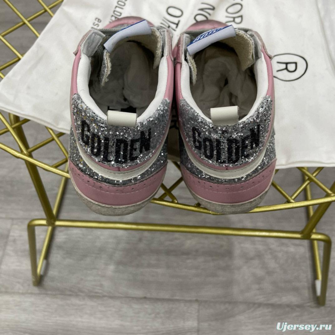 2024 Women GGDB Pink Silver Suede Leather High Top Sneakers MJ00300