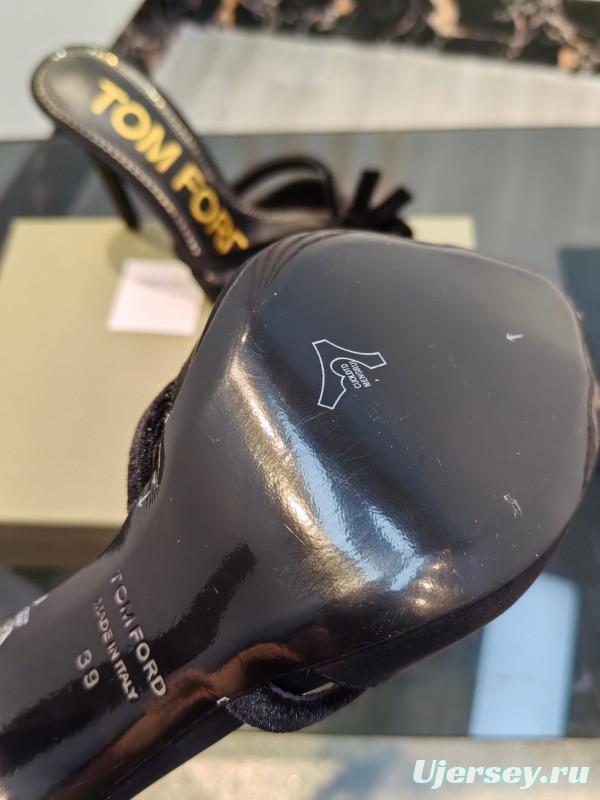 2025 Women TOM FORD Black Velvet High Heel Backless Sandals KFY00290