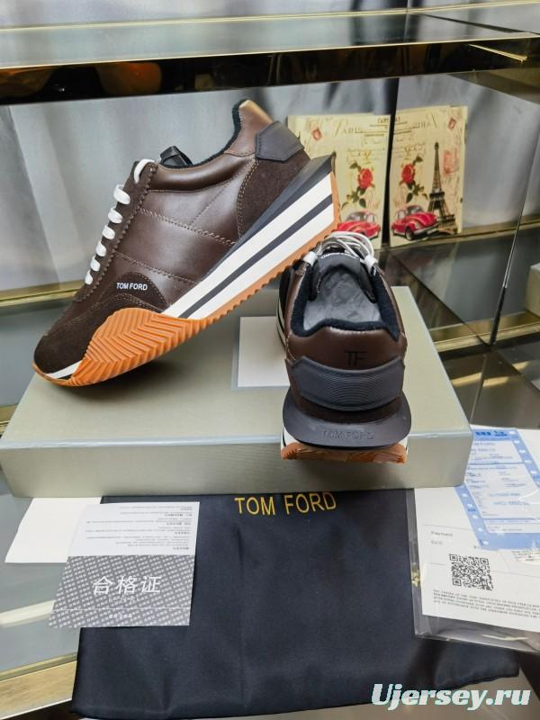 2025 Men TOM FORD Brown Black Leather Suede Sneakers LY00360(M)